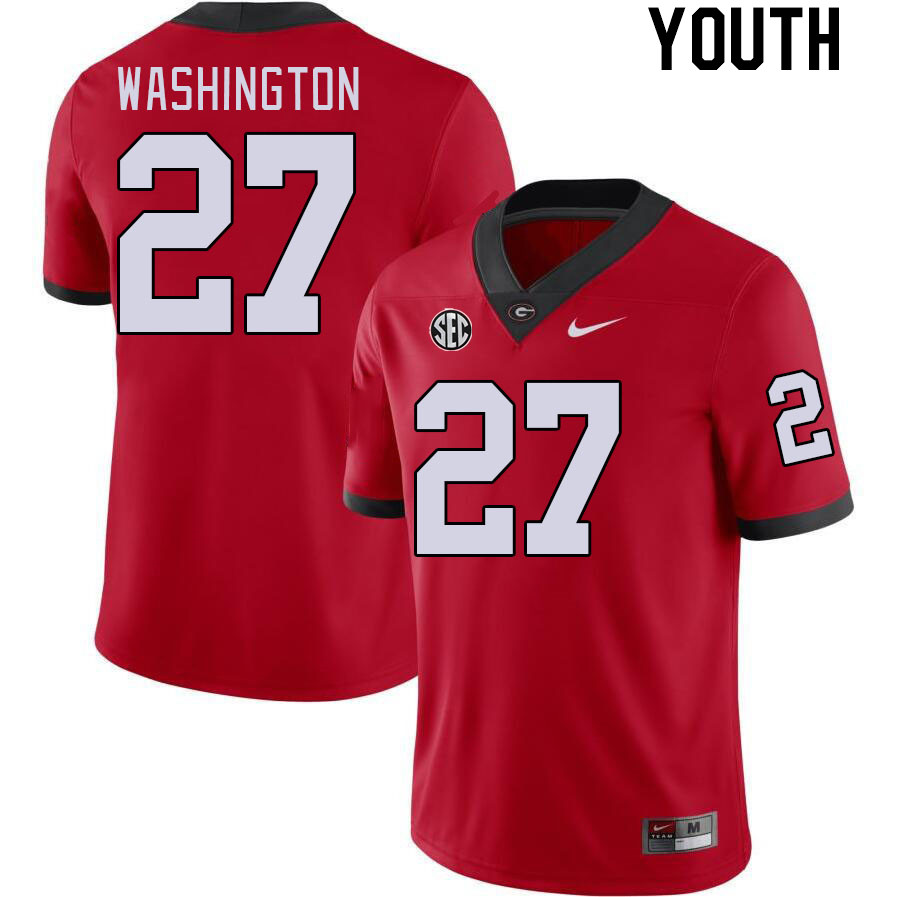 Youth #27 C.J. Washington Georgia Bulldogs College Football Jerseys Stitched-Red - Click Image to Close